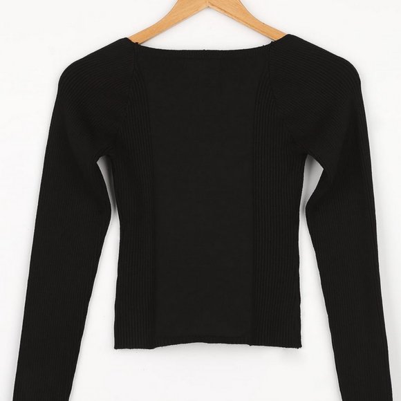 LULUS - Black Ribbed Square Neck Sweater Top - Womens - Size S - Picture 7 of 8